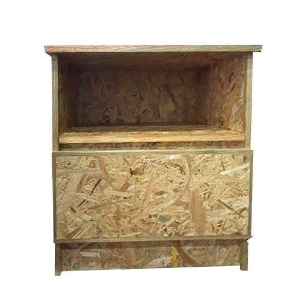 Mueble aéreo de OSB. 0.60 mts de ancho * 0.60 mts de alto, con gavetas.