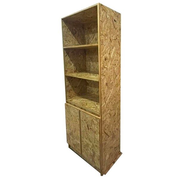 Mueble Hinge de OSB. 1.90 mts de alto * 0.60 mts de ancho, con puertas abatibles en área inferior, con uñero de OSB.